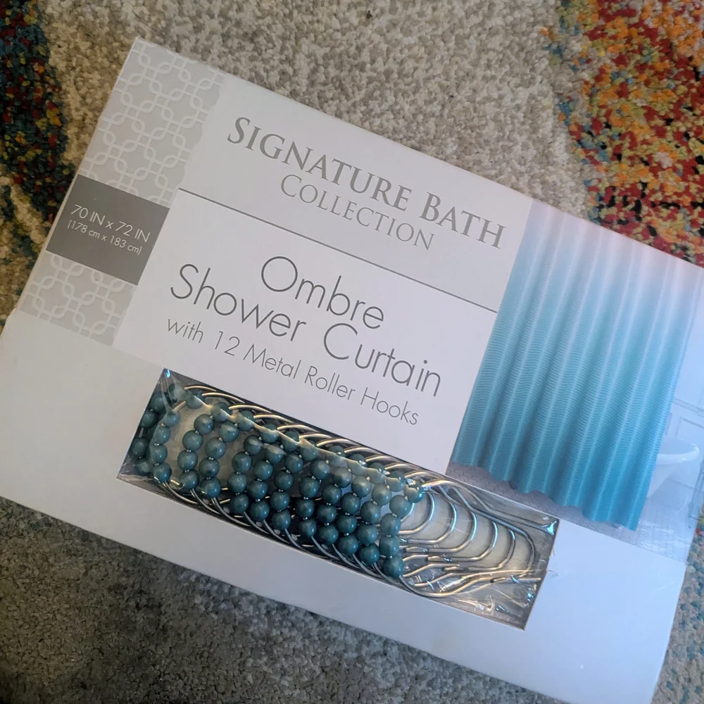 NEW Ombre Shower Curtain With 12 Metal Hooks